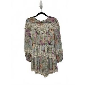 Elliatt Floral Lace Trim Romper Coquette Fairy Size Medium Pastel Purple Blue